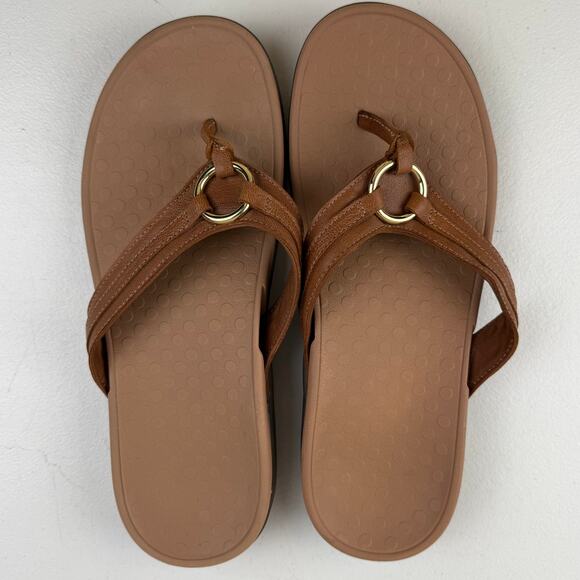 Vionic Women's Aloe Flip Flop Sandal Leather Mocha Size 10 - Picture 2 of 7